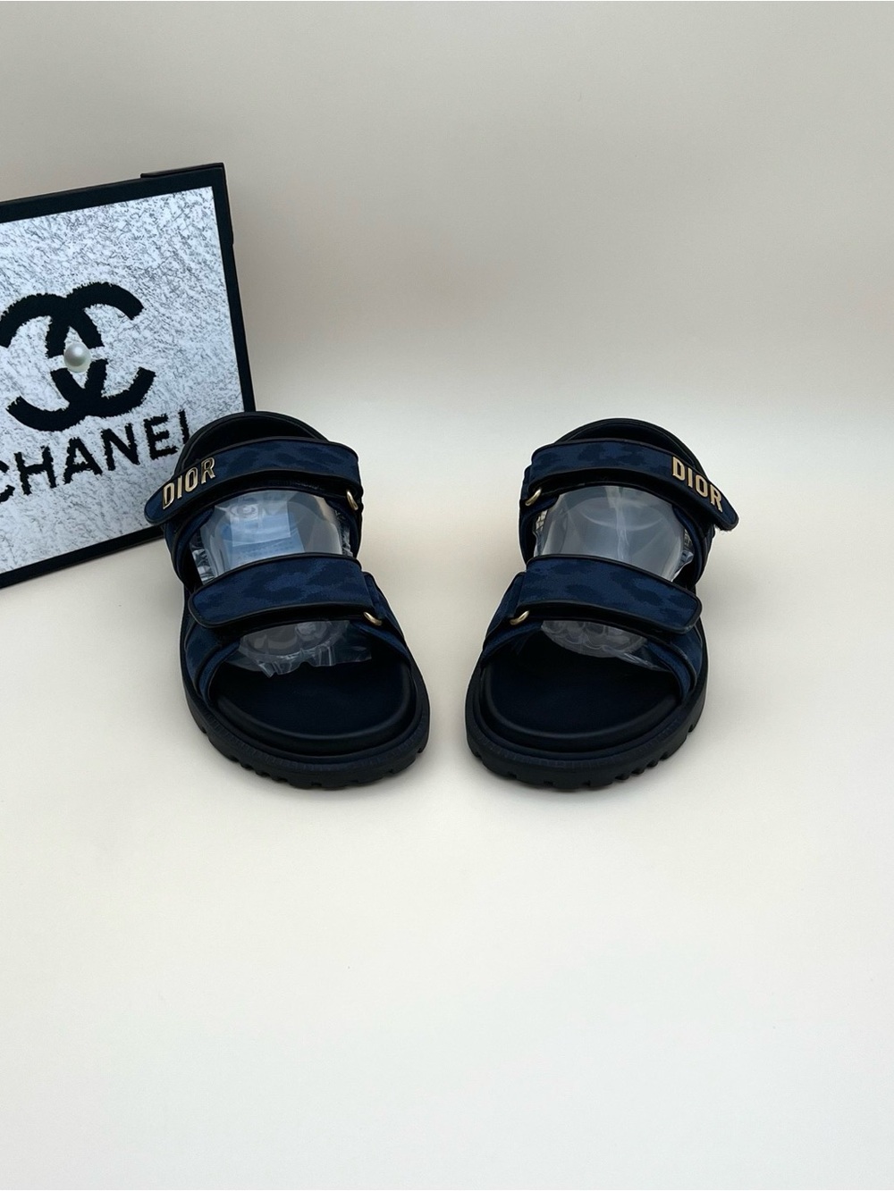 Dior Dark Blue Logo Strap Sandals